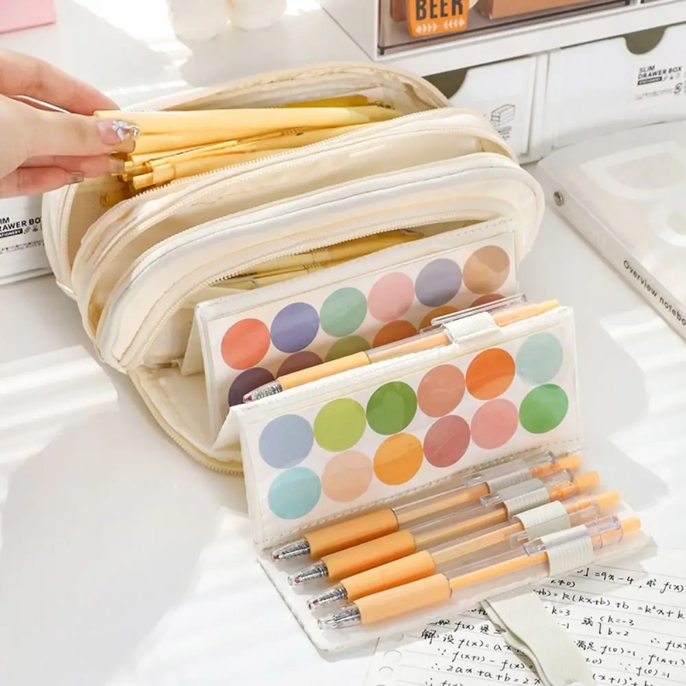 Portable Pull-out Type Pen Bag Large Capacity Water-proof Pencil Case Classified Stationery Bag Gift