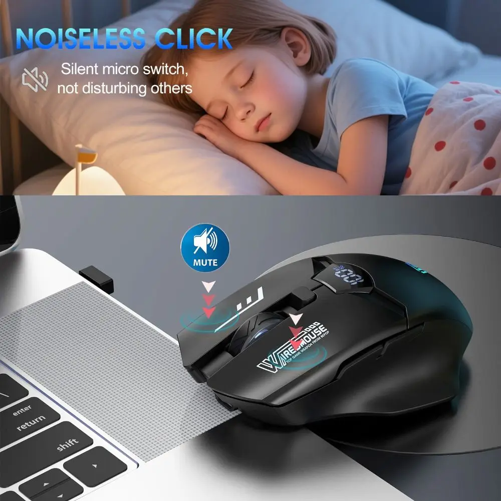

Dual-Mode Wireless Mouse Smart LCD Display Silent Bluetooth Mouse Rechargeable Portable Tablet Universal Mouse Office Gaming