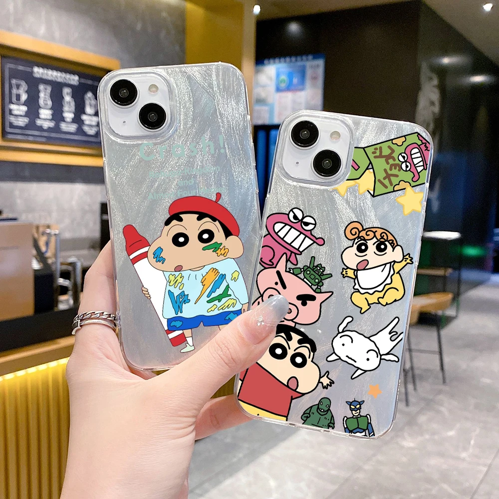 Funny C-Crayon D-Shin-chan Clear Feather Laser Phone Case FOR Samsung Galaxy F04 F02S F12 S25 S24 S23 S22 S21 S20 FE PLUS ULTRA