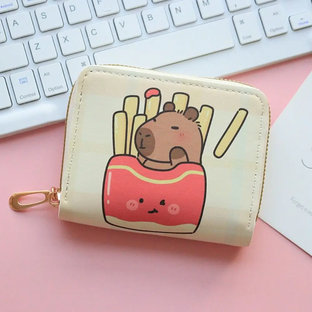 Portable Cartoon Capybara Short Wallet Zipper Multi Slot Coin Purse PU Leather Small Credit Card Holder
