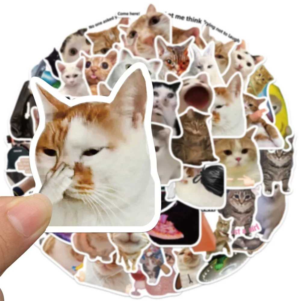 

50pcs New MEME Network Popular Cat Stickers Animals Various Funny Cat Stickers Cartoon Notebook Stickers Luggage