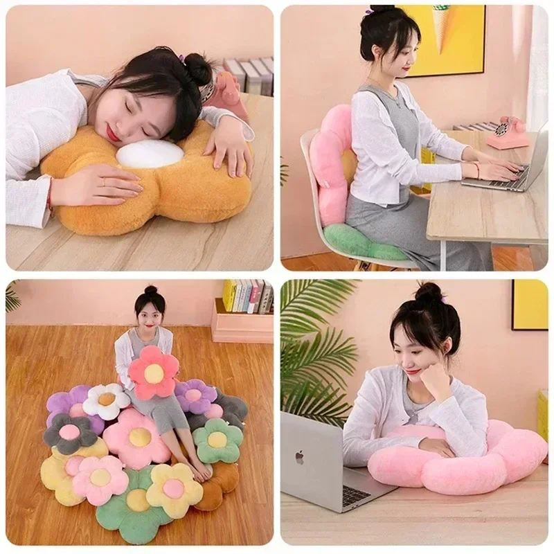 2024 New Flower Plush Shape Pillow Cushion Office Sunflower Cushions Solid Color Home Supplies for Girls Baby Home Decor Gift