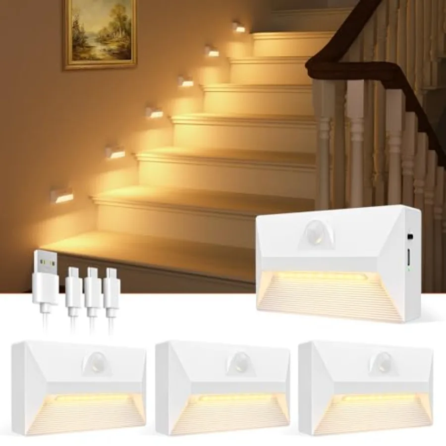 

Motion Sensor Stair Light Rechargeable, Night Lights 3 Modes and 3 Color Temperatures, Magnetic Rechargeable Stick-On Lights fo