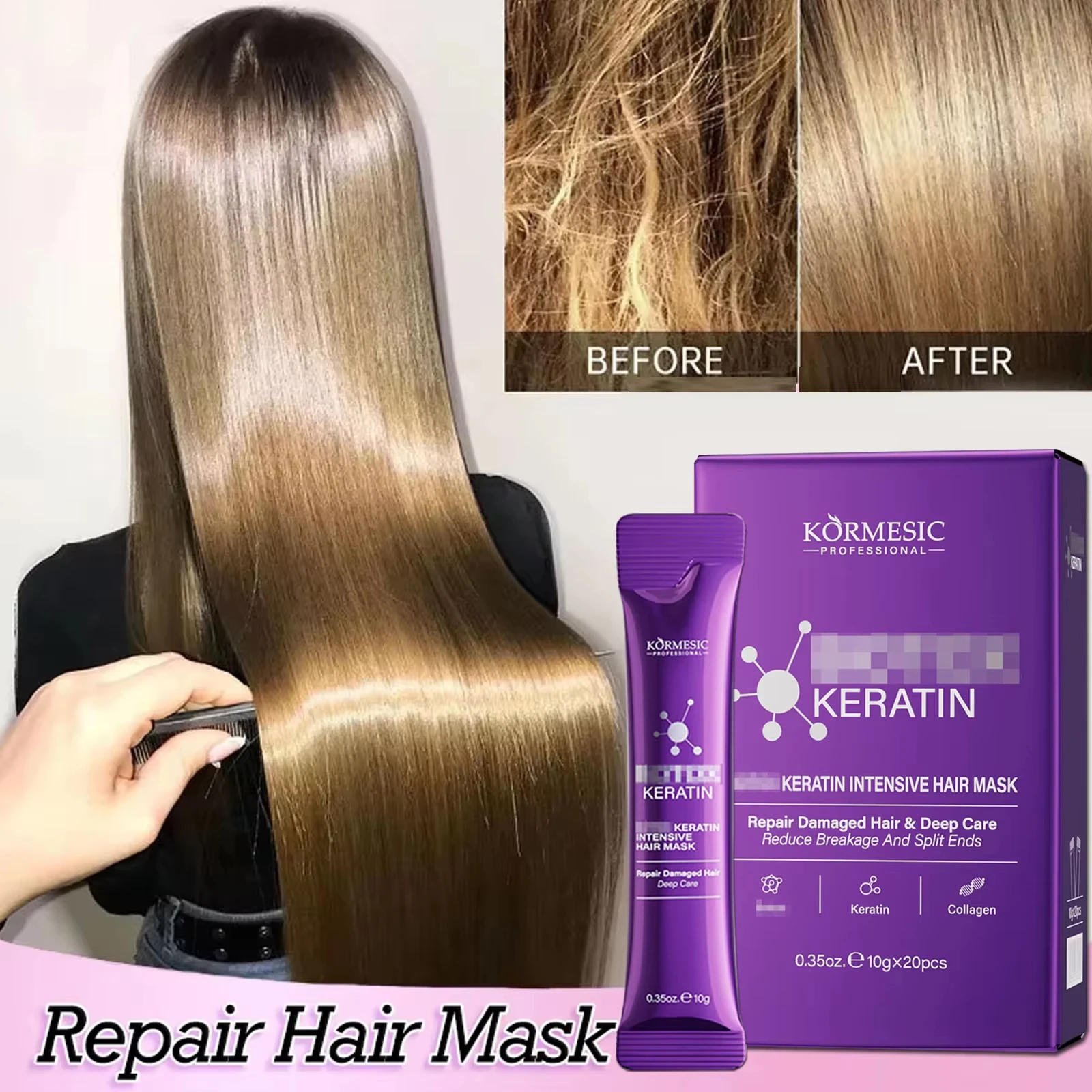 Mascarilla Capilar de Queratina Mágica, Repara el Cabello Dañado y Encrespado en 5 Segundos, Suave, Liso, Brillante, Nutritivo, Hidratación Profunda, Cuidado Capilar