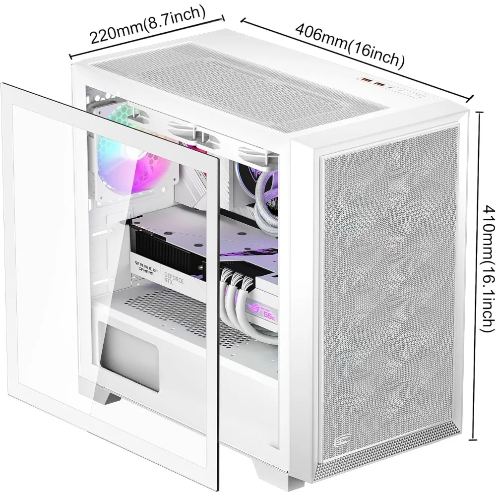 ATX PC Case, 2 ARGB Case Fans,165mm Air Cooler & 280mm 240mm Radiator & 350MM GPU & 200mm PSU Support WH, Mid Tower Gaming Case