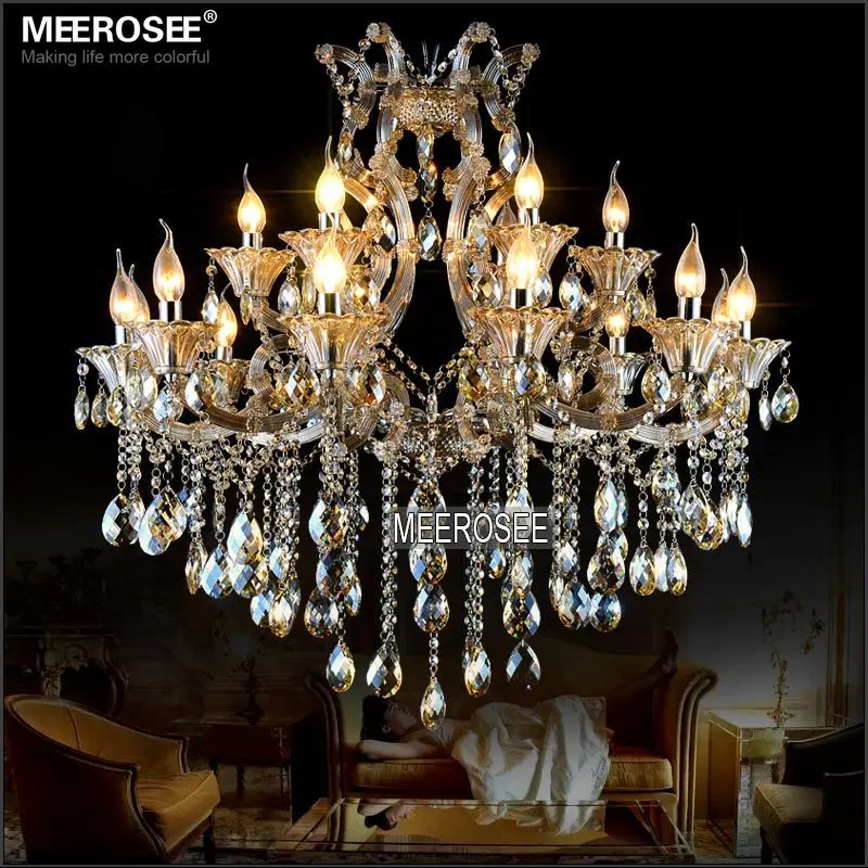 Meerosee Modern Crystal Chandelier Light Maria Theresa Cognac LED18 Lights Pendant Lamp for Lobby Stair Hallway project MD2225