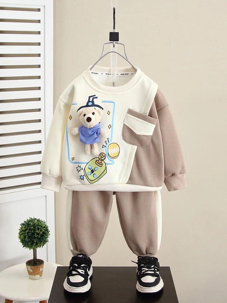 

Spring Autumn Children Boy Sports Clothes Set Girls Patchwork Doll Sweater Pullover Top And Pants 2 Pieces Suit Boys Tracksuits