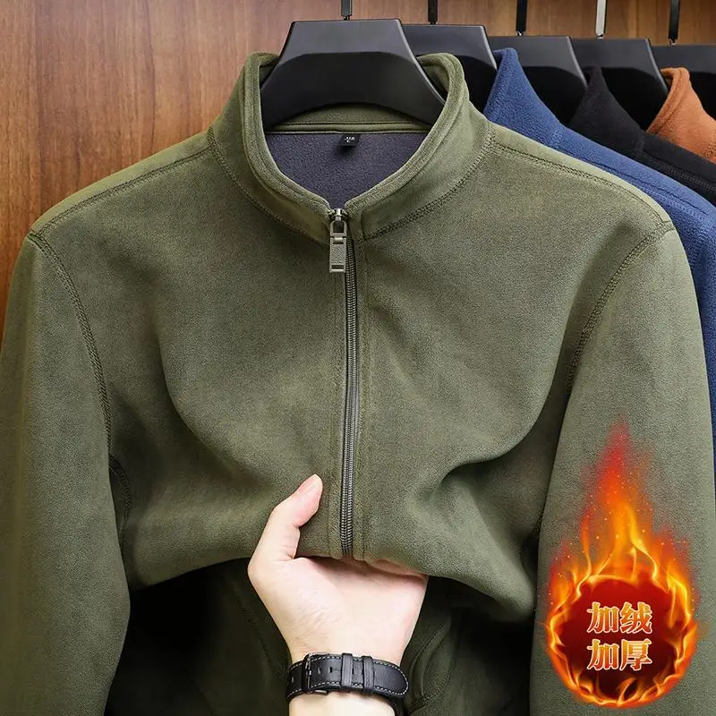 Thiened Fce Zipper Hoodie Men's Outdoor Work Jaet Durable Wear-resistant Warm Autumn Winter Casual Sle Long Sve