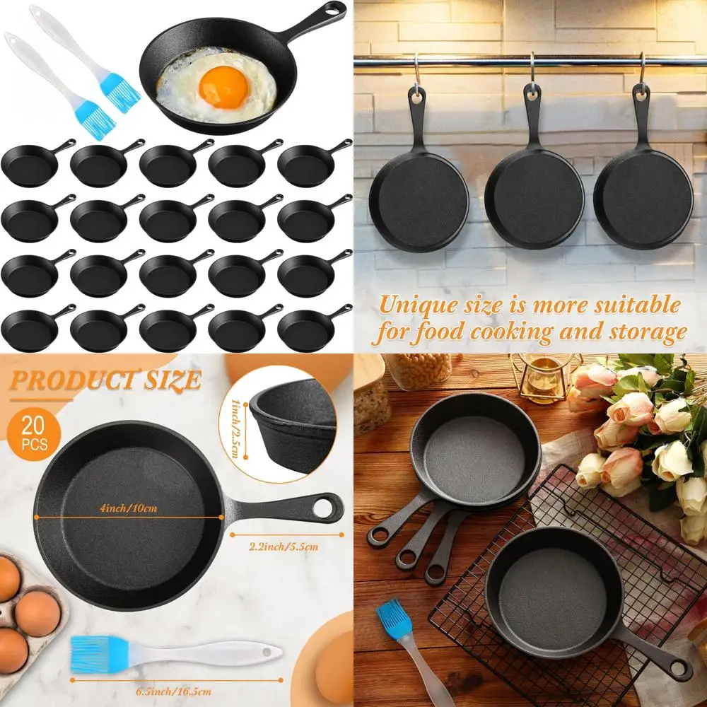 

Набор мини-чугунных сковородок с антипригарным покрытием — 20 шт., 4-дюймовые черные железные сковороды с небольшими пластинами для яиц и многого другого
