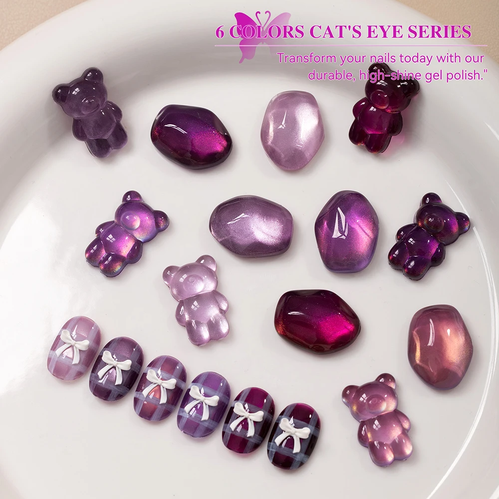 เจลทาเล็บแม่เหล็กสีม่วงมุกอะมีทิสต์ 6 สี/ชุด ยี่ห้อ Vendeeni TPO/HEMA FREE พร้อมการ์ดสี