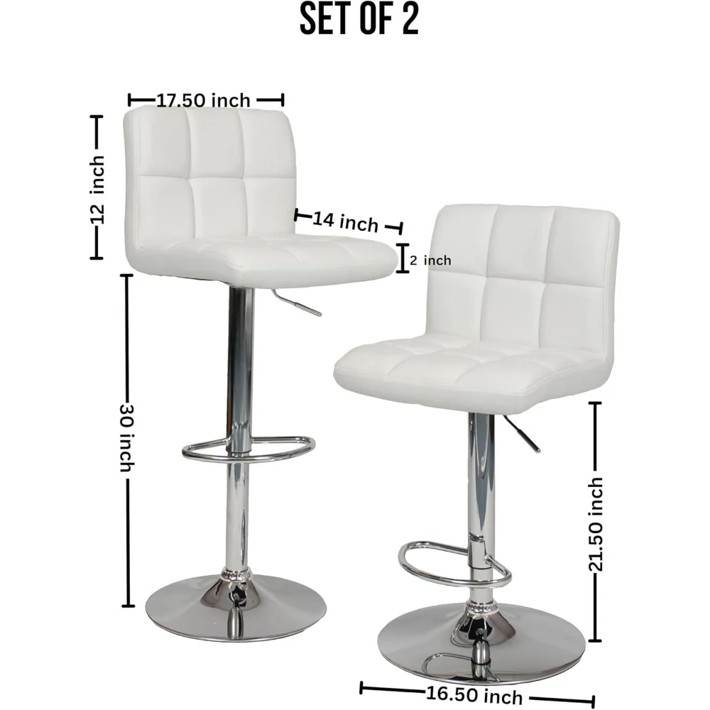 Swivel PU Leather Adjustable Hydraulic Bar Stool, White, Set of 2