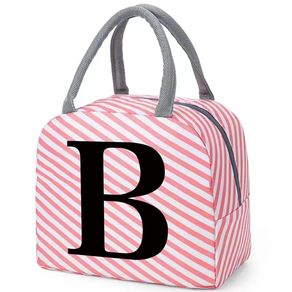 Borsa per il pranzo isolata per bambini ragazza a tenuta stagna Design a righe rosse Lunch Box Black Letter Printing Series Organizer cerniera sicura