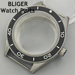 BLIGER 41.5mm Sterile Silver Watch Case Dome Sapphire Glass Ceramic Bezel Fit NH34 NH35 NH36 ETA2824 PT5000 Miyota 9015 movement