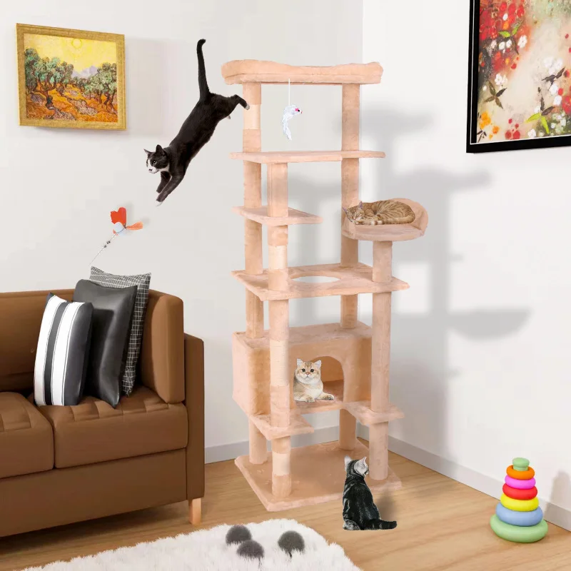 

Cat Tree Tower with Large Condo, Multiple Perches, Hole Platform, and Hanging Rope Toys, Durable Activity Center with Sisal Scra