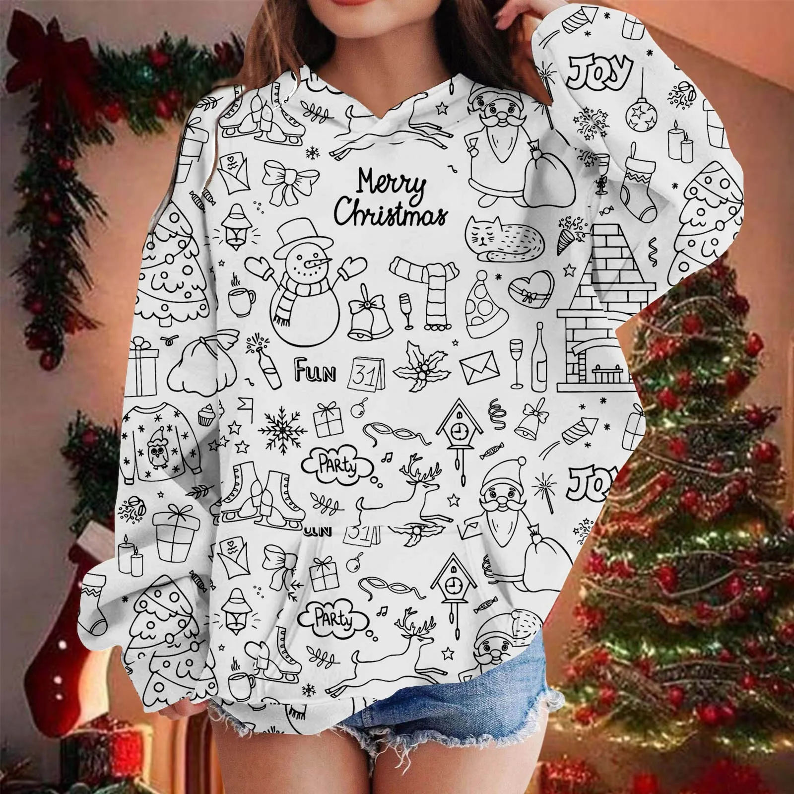 

Kids DIY Christmas Hoodies Sketch Colorful Tops Kids Art Color Your Own Pullovers Handicraft Toys DIY Crafts Pullovers For Baby