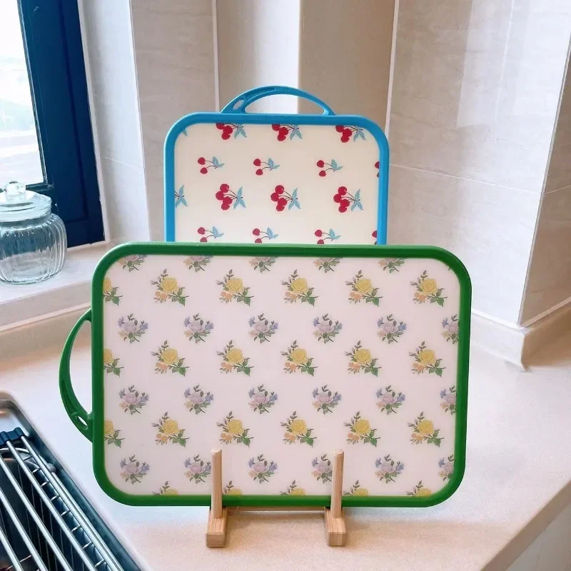 Korean Retro Floral Cherry Pattern Cutting Board Kitchen Chopping Block Vegetables Fruit Double-sided Cutting Board Photo Props