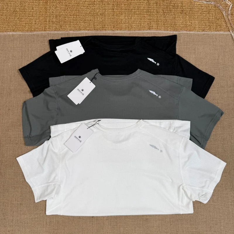 T-shirt de sport pour homme Snow Peak à col rond, léger, respirant, séchage rapide, pour la randonnée, le jogging, la gym, la marche quotidienne
