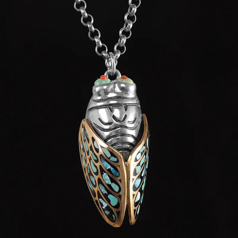 

Подвеска Lucky Cicada для мужчин, ювелирные изделия, ретро цвет, эмаль, животный дизайн, мужское ожерелье, цепочка для свитера, аксессуары