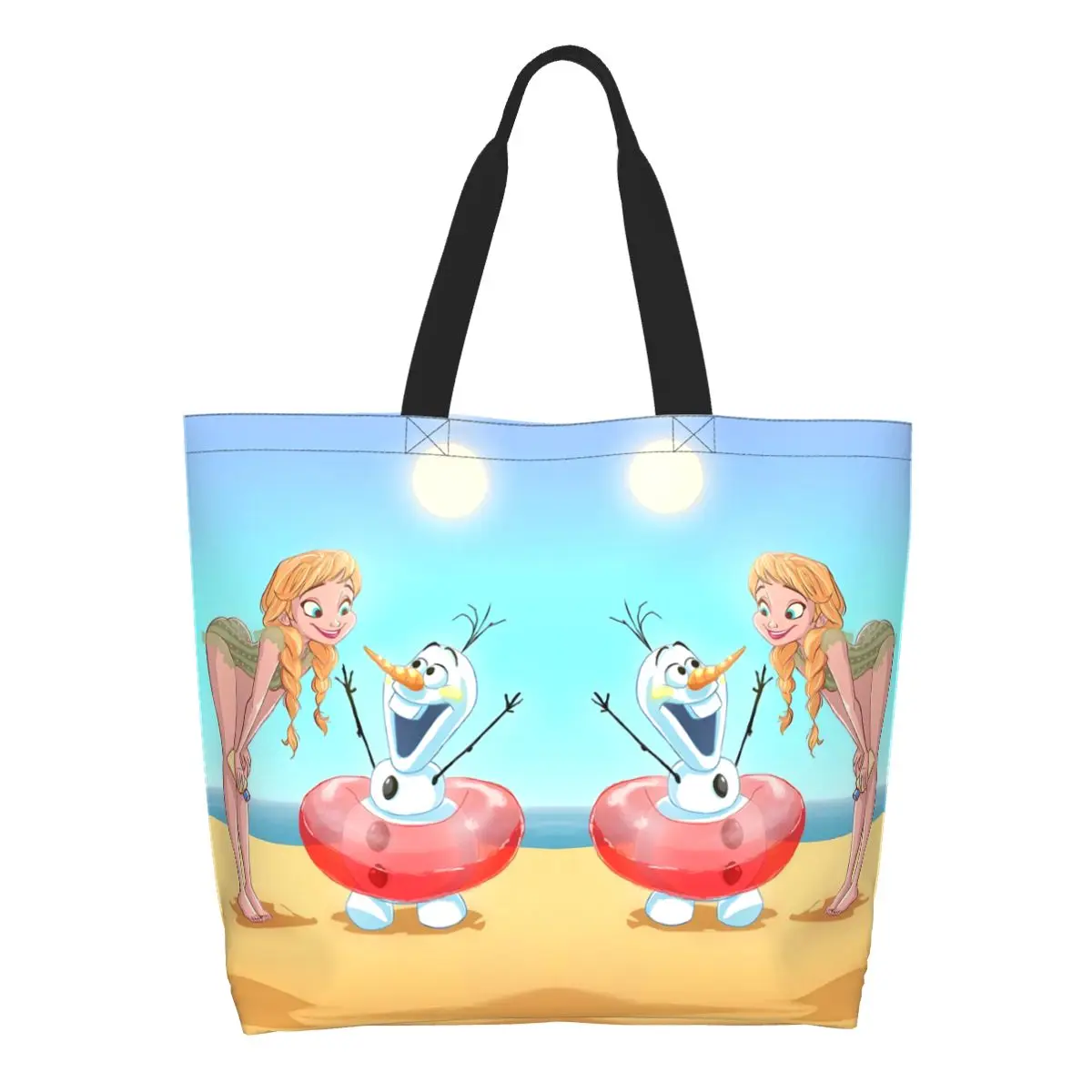 

Custom Funny Print Frozen Tote Shopping Bags Recycling Canvas Shopper Shoulder Animated Musical Fantasy Film Handbag