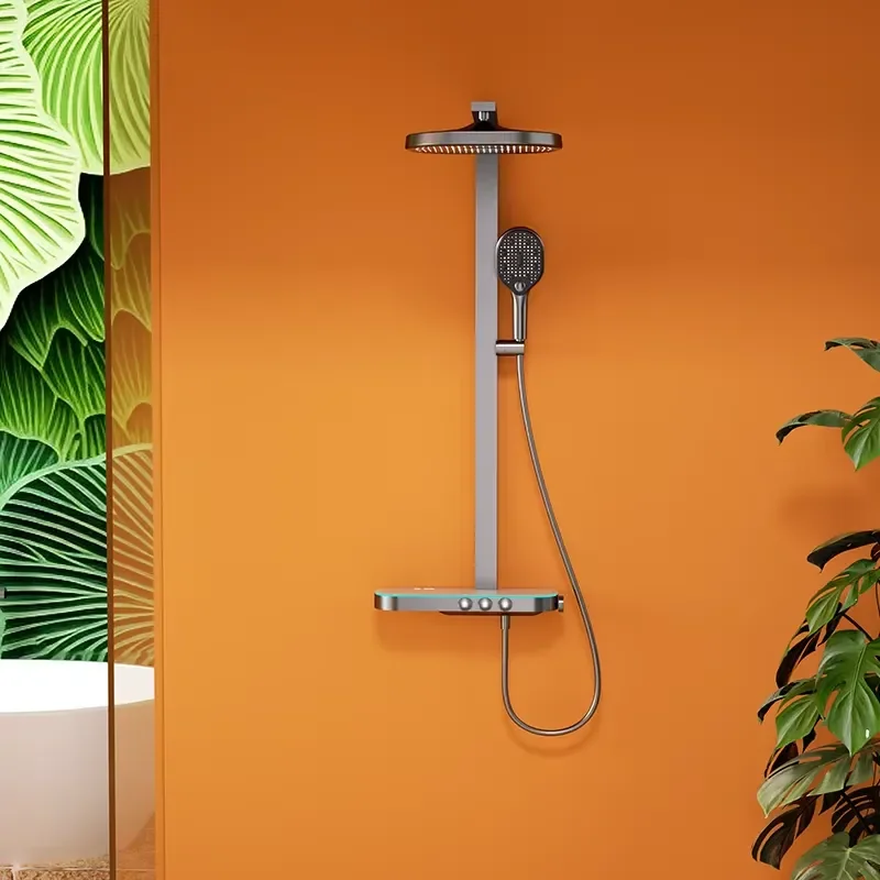 Smart Digital Display Shower System Set Wall Mounted Piano Key Waterfall Bathroom Faucet 3 Function Rainfall Shower Head Kit