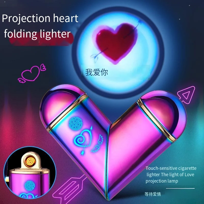 Heart Shape Lighter, Metal Windproof Love Projection Lighter, Holiday Gift for Women, Smoking Accessories, Electronic Lighter