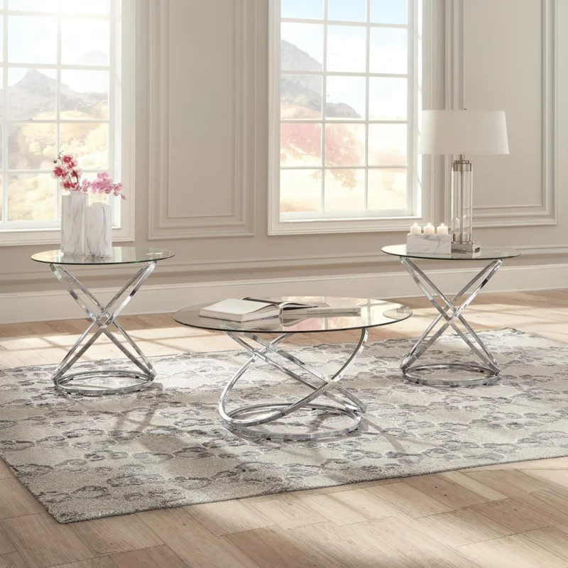 3-Piece Round Occasional Table Set, Coffee Table & 2 End Tables, Modern Rustproof Furniture Living Room