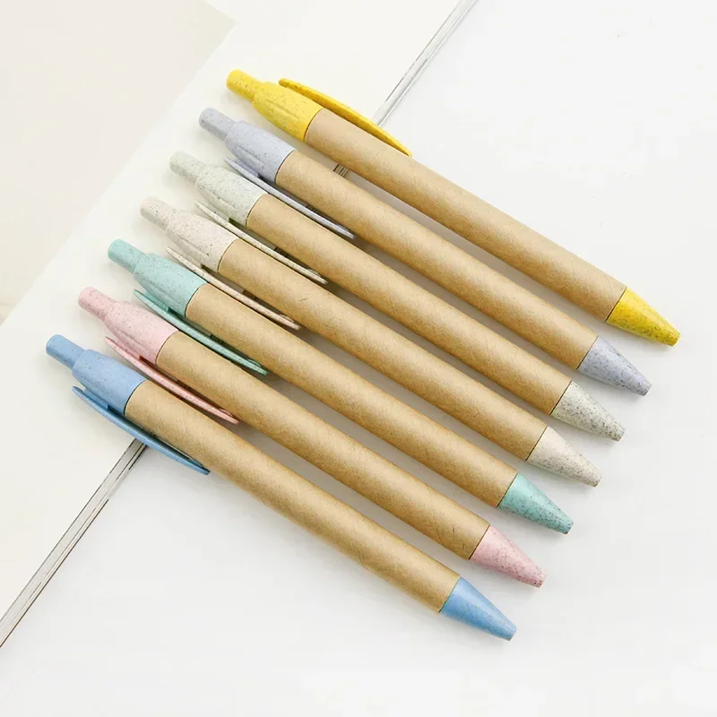 100 pcs ECO Kraft Paper Ballpoint Pens for Writing Cute School Supplies Stationery Pens Bulk Promotional Gift