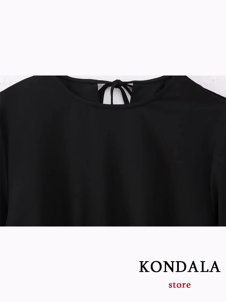 KONDALA Vintage Women Dress Embroidery Geometric O-Neck Mini Dress New Fashion 2023 Autumn Long Sleeve Elegant Indie Folk Dress