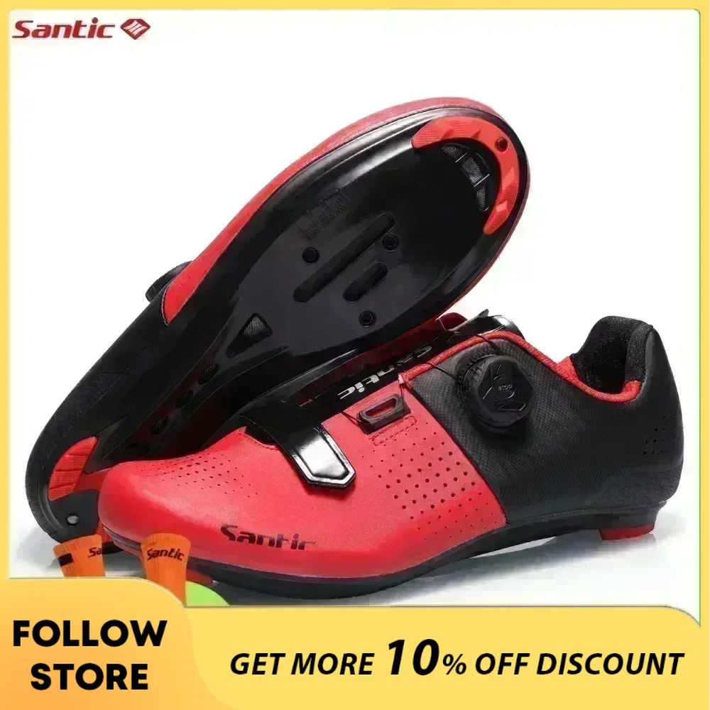 

Santic Men Cycling Lock Shoes Outdoor Cycling Sports Biking Sneakers Adjustable Auto-Lock Bicycle Rotating Buckle Tight Sneakers