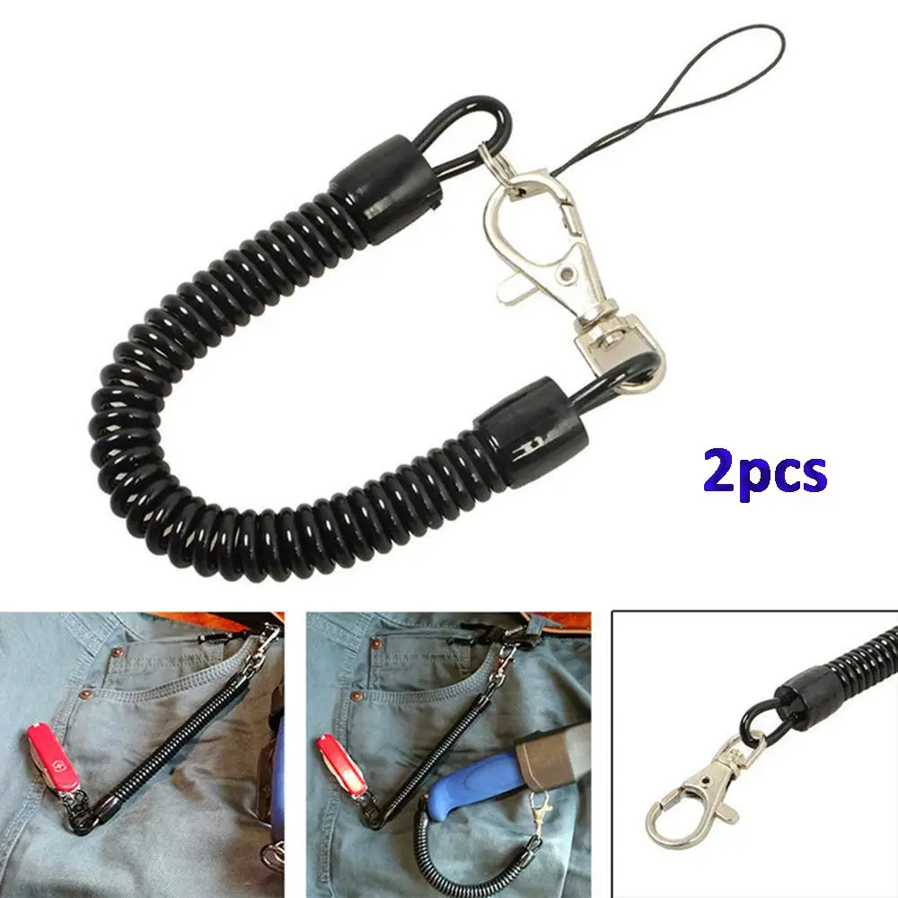 

Black Practical Hiking Retractable Anti-theft Mobile Phone Key Elastic String Buckle Lanyard Keychain Spring Rope