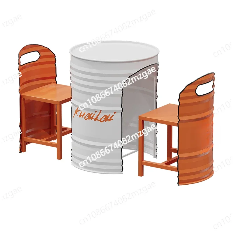 

Milk Tea Shop Table and Chair Combination Cafe Dessert Shop Sitting Area Outdoor Oil Drum Dining Table and Chairs