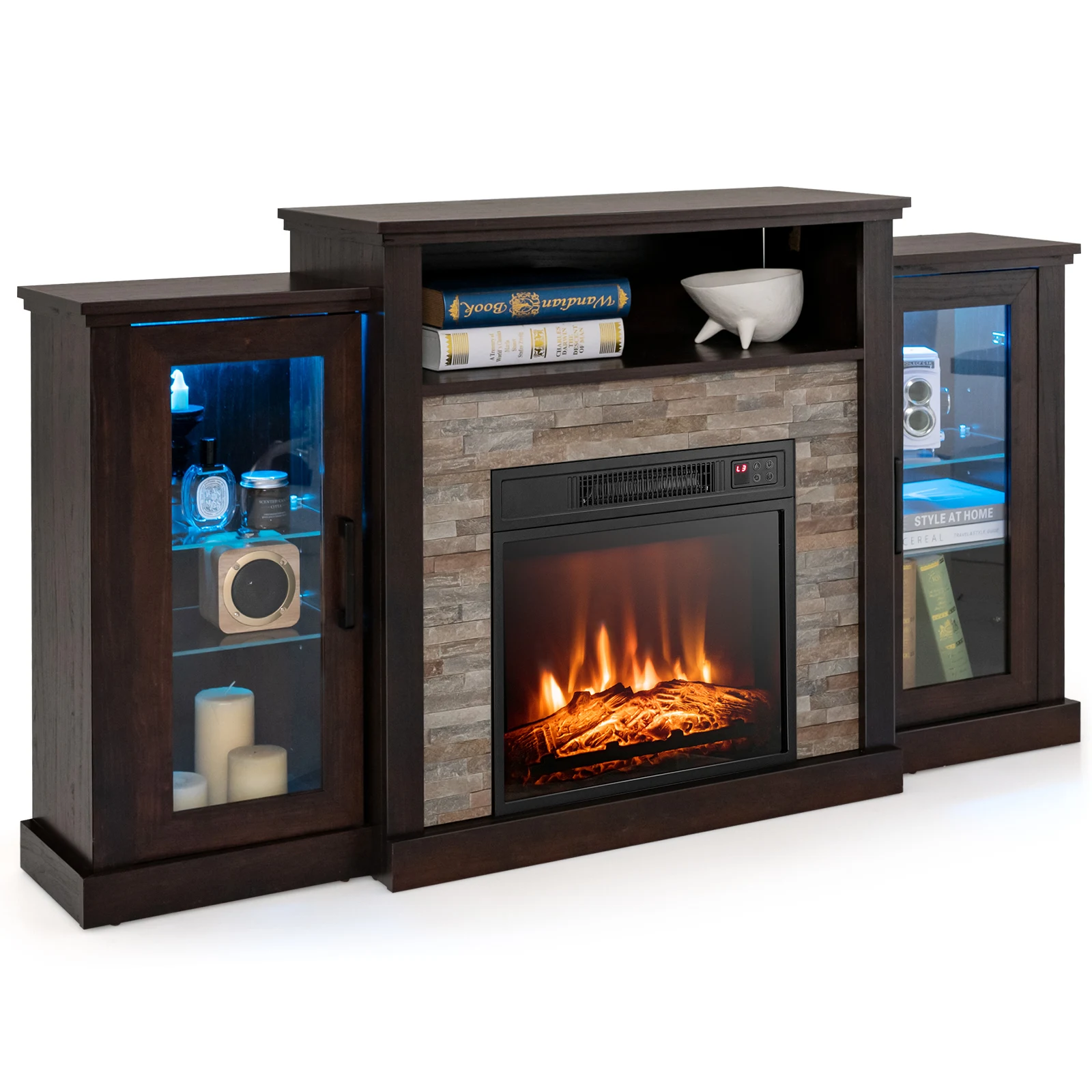 Fireplace TV Stand w/ Led Lights & 18