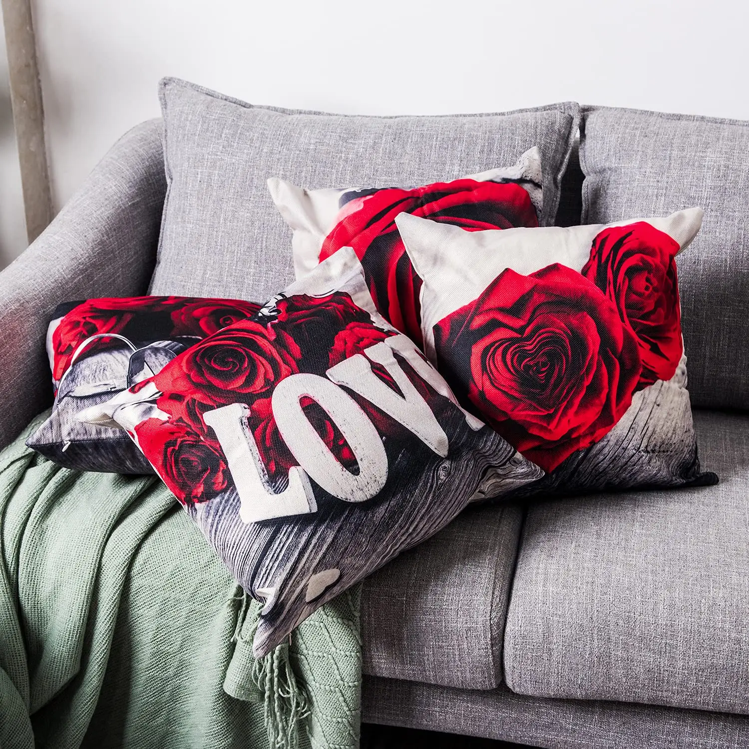 Red Rose Linen Pillowcase 40*40 Living Room Sofa Cushion Cover 60*60 Home Decoration Pillowcase Valentine\'s Day Gift