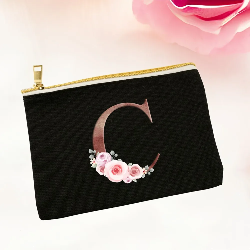 Gepersonaliseerde Make-Up Tas Alfabet Bloemen Cosmetische Case Vrijgezellenfeest Toilettas Lady Beauty Organizer Huwelijksgeschenk