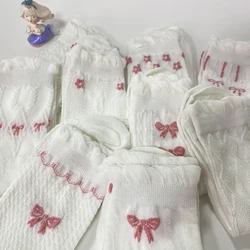 2024 New Simple White Socks Versatile Lovely Bowknot Small Flowers Women's Medium Tube Socks Kawaii Harajuku Jk Lolita Socks