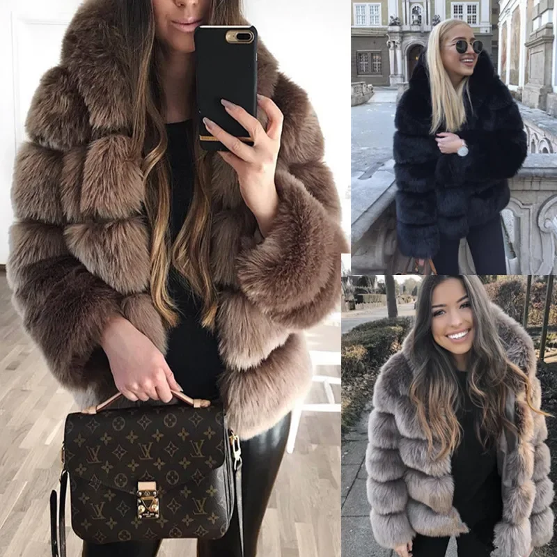 Fluffy Faux Fur Coat Women Winter Jacket Fashion Thick Warm Overcoat Faux Fox Fur Coats Female Fur Jacket Casual Party Overcoat