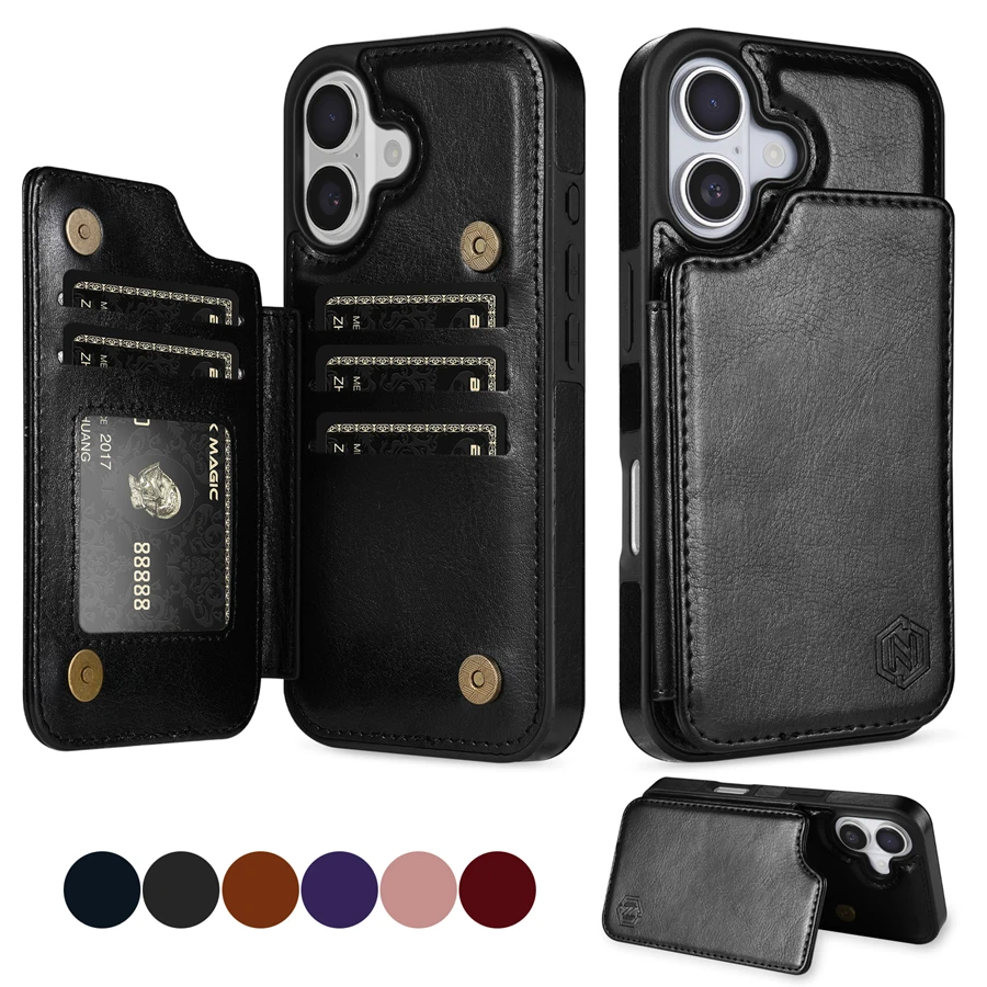 Étui portefeuille en cuir magnétique antivol pour iPhone Air 17 Pro 17 Pro Max, couche de blocage RFID, sac pour cartes antichoc