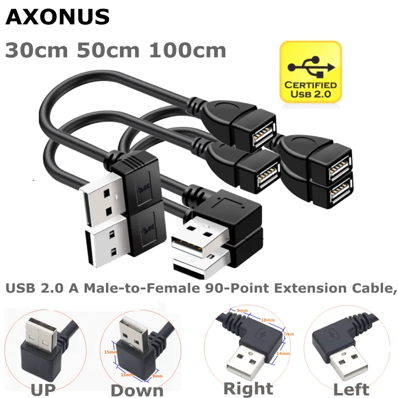 

0.3m 0.5m 1m USB 2.0 A Male-to-Female 90-Point Extension Cable, Used for Computer Mobile Phone Car Charging Extension Cable