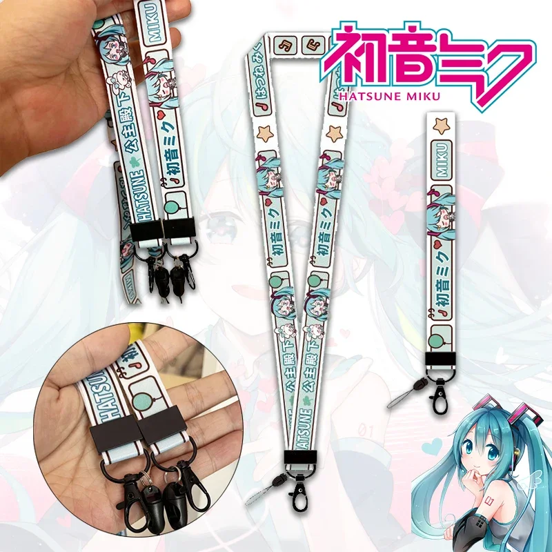 Kawaii Hatsune Miku Lanyard for Phone Card Cases Long and Short Lanyard Ribbon Keychains Anime Cute Neck Rope Hand Strap Gifts