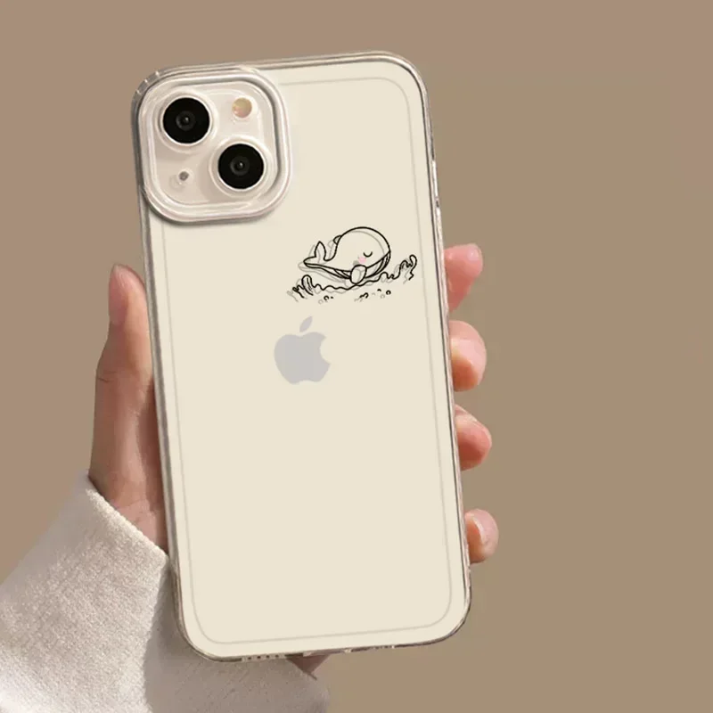 Clear Dolphin Whale Paired Couple Phone Case For iPhone 17 15 14 13 11 12 16 Pro Max Plus Mini 17E SE4 7 8 Lovers Cover Fundas