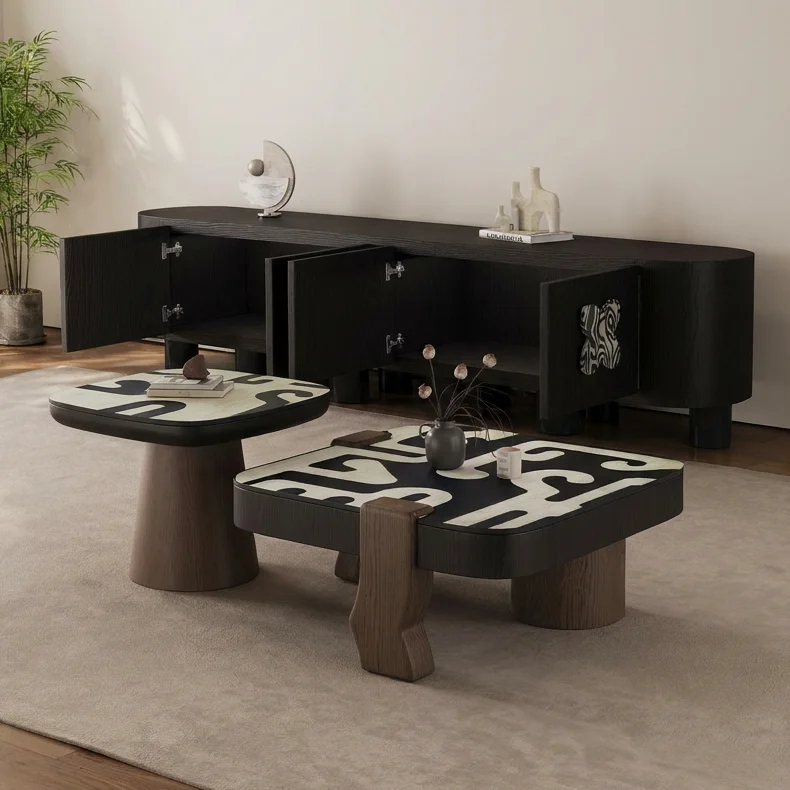 #Midcentury Modern Creative TV Stand And Coffee Table Set With Storage For Living Room And Dining Area Sheet Material