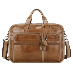 Maletín Vintage de piel auténtica para hombre y mujer, maletín ejecutivo de 15,6 pulgadas, de grano superior, color marrón y negro, M8025