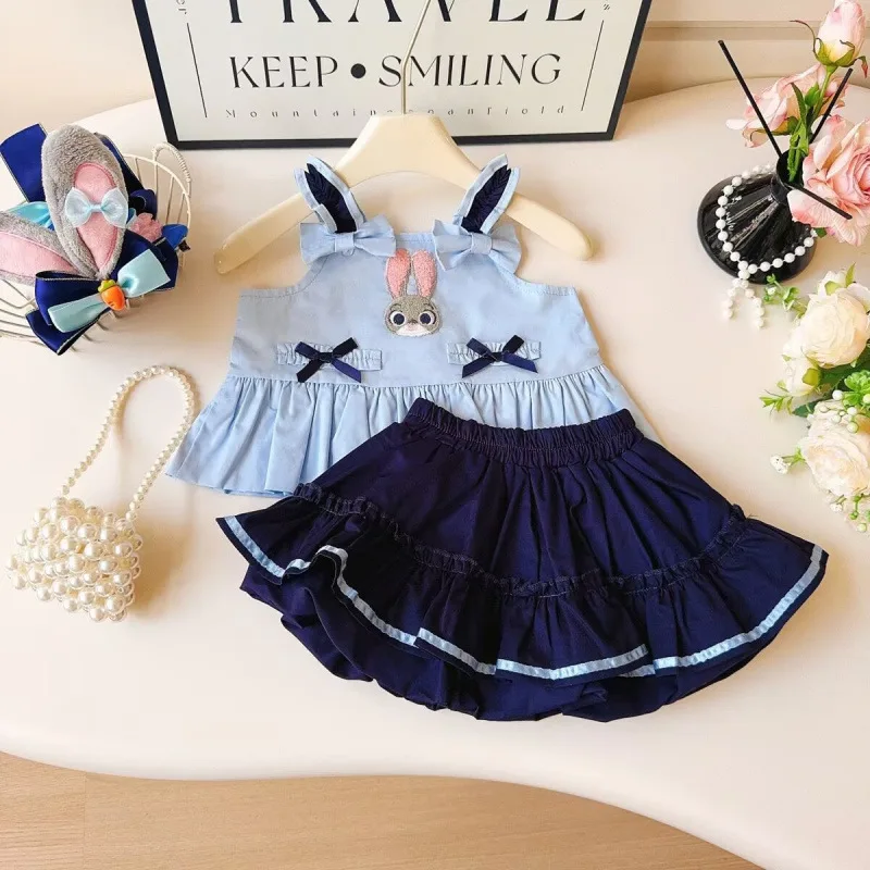

Children's Outfit New Summer Girls Cartoon Rabbit Vest Top Skirt Pants Cute Two-Piece Set