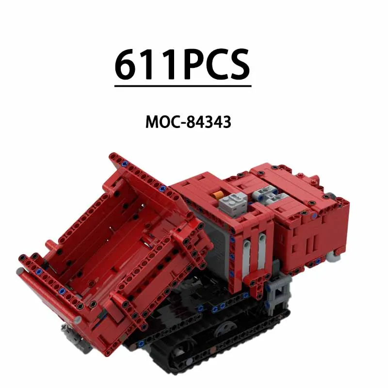 

MOC-84343 Гусеничный самосвал с дистанционным управлением, прицеп, модель бортового грузовика из 611 блоков, игрушка для детей, рождественский подарок.