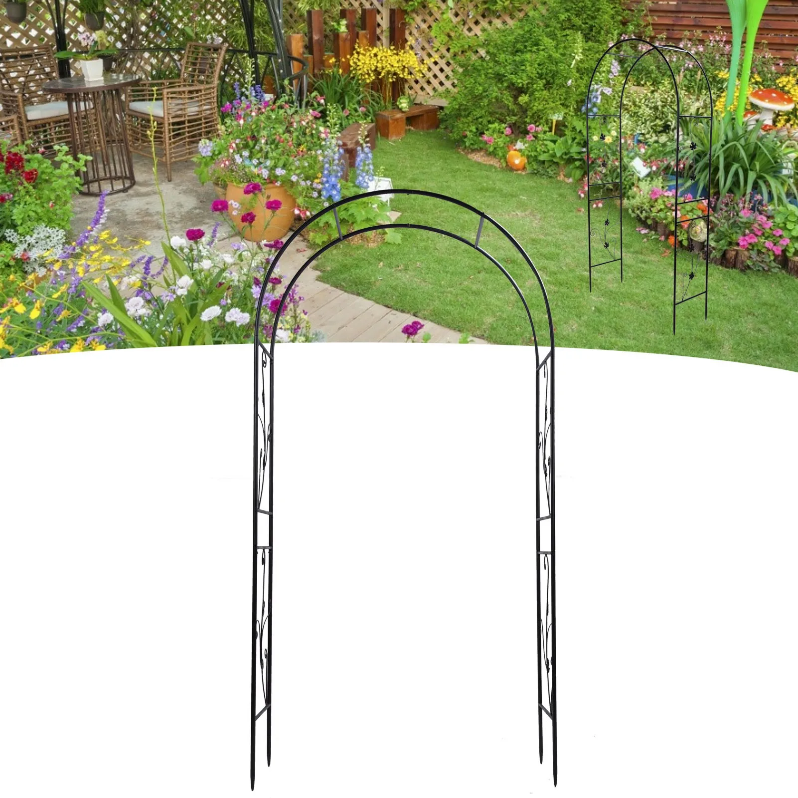Garden Arch Plants Archway Outdoor Garden Arch Plant Climbing Frame Support Rack Lawn Backyard Decoration Black Garden Accessory