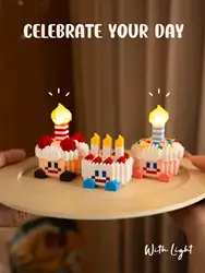 1 Cute Cake With Light Building Blocks, Birthday Gift, Desktop Ornaments.