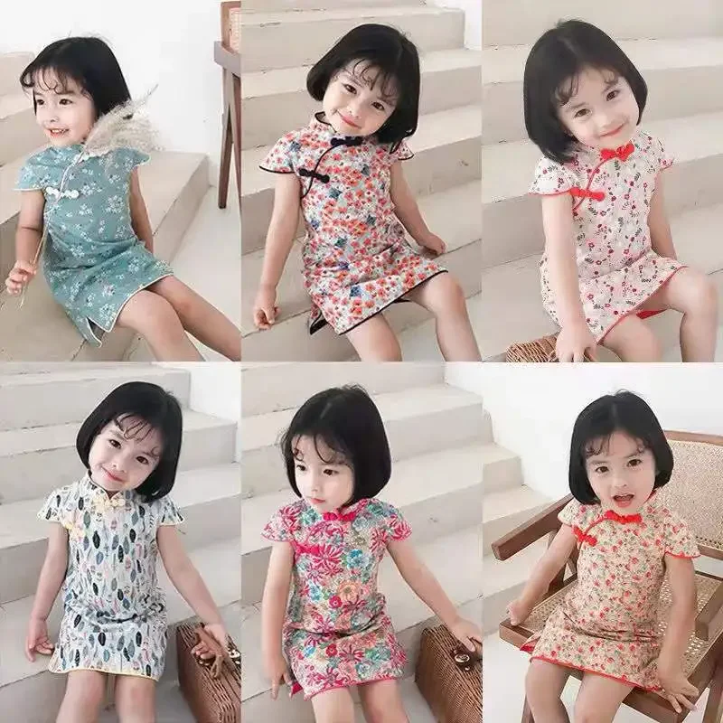 Baby Dress Cheongsam Casual Girl Qipao Modern Kids Traditional Chinese Clothes Girls Hanfu Tang Summer Children Dresses Vestidos