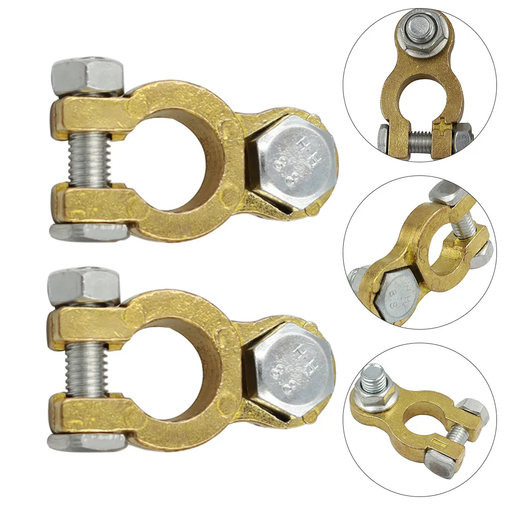 

1 Pair Battery Terminal Connectors Brass Clamps For Car Boat Rv Truck Heavy Duty Conductive Automotive Electrical Accessories