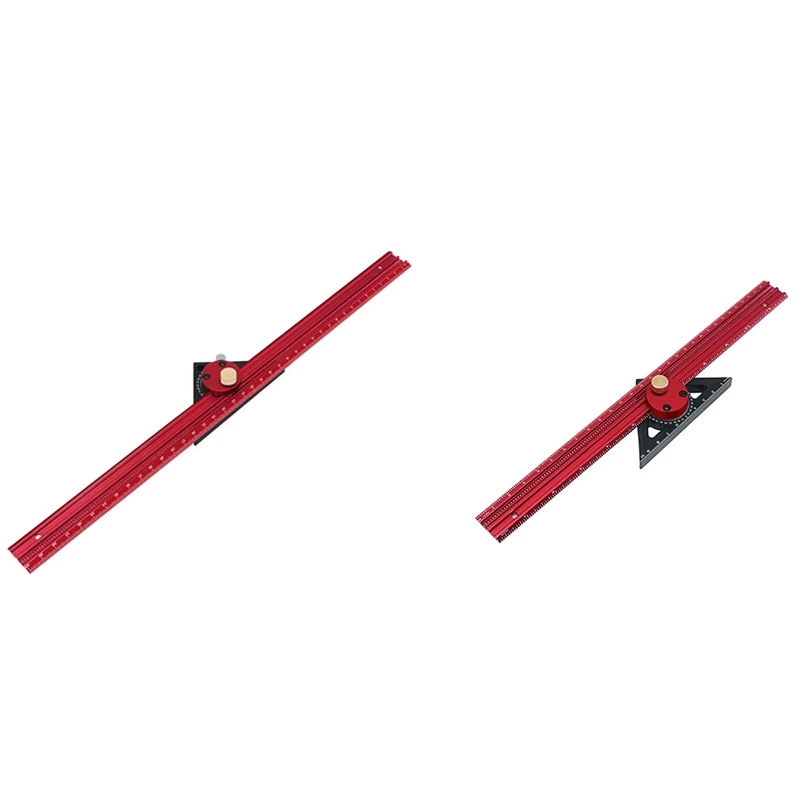 

Precision Scribe Ruler Aluminum T-Type Line Drawing Hole Ruler Woodworking Square Layout Marking Gauge Durable Red+Black 400Mm