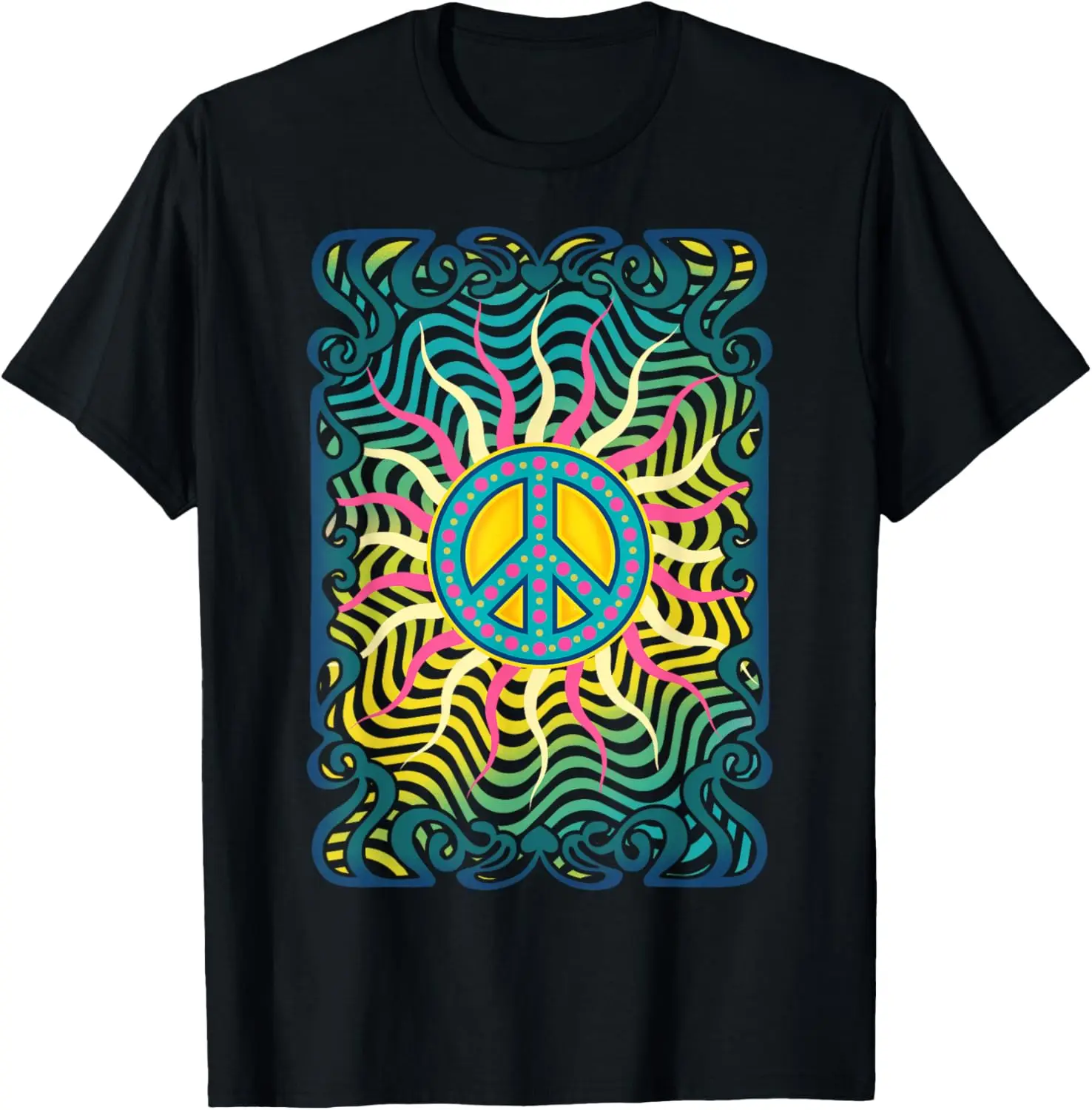 Retro Peace Vintage 60's 70's Hippie Gift TIE DYE T-Shirt